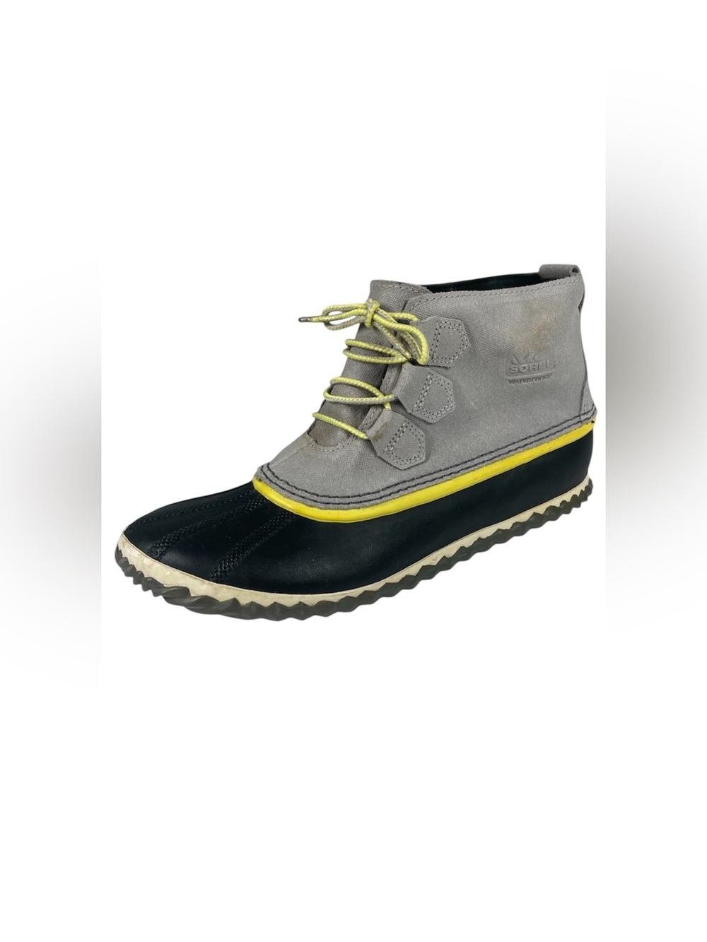 Sorel Out  N About Leather Rain Snow Duck Boots 9.5 Grey Waterproof Seam Sealed